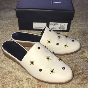 Tibi embellished ivory slides size 39